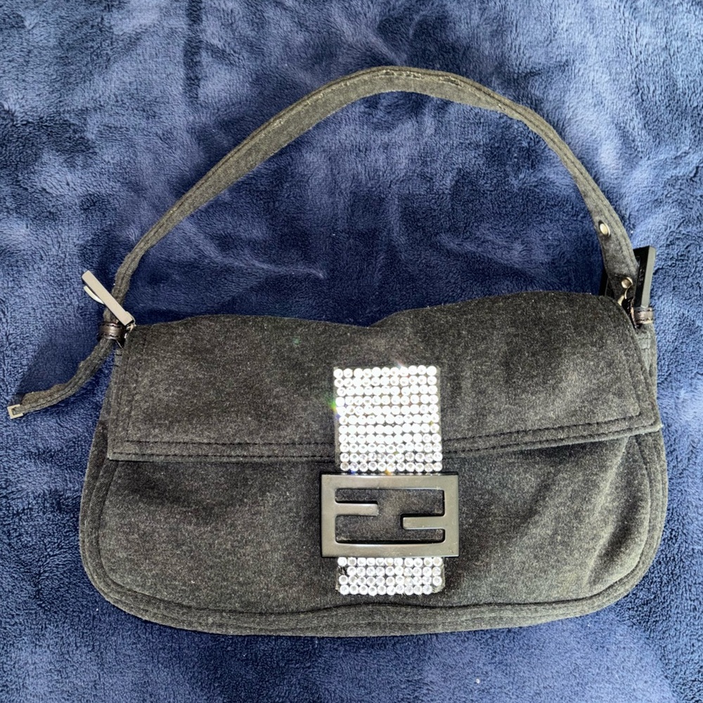 Vintage FENDI Grey Embellished Jersey Knit Baguette